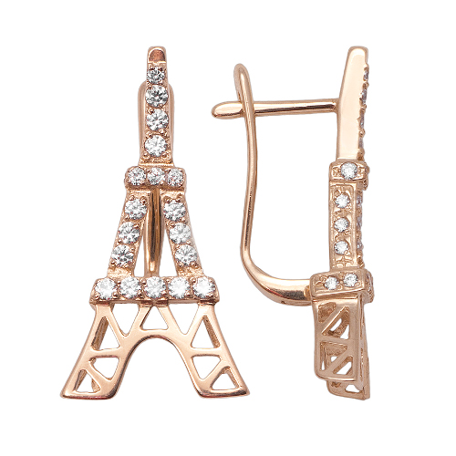Серьги Эйфелева башня с бриллиантами - фото