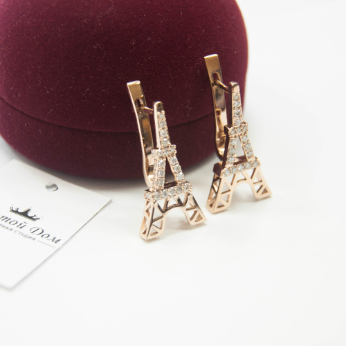 Серьги Эйфелева башня с бриллиантами - фото